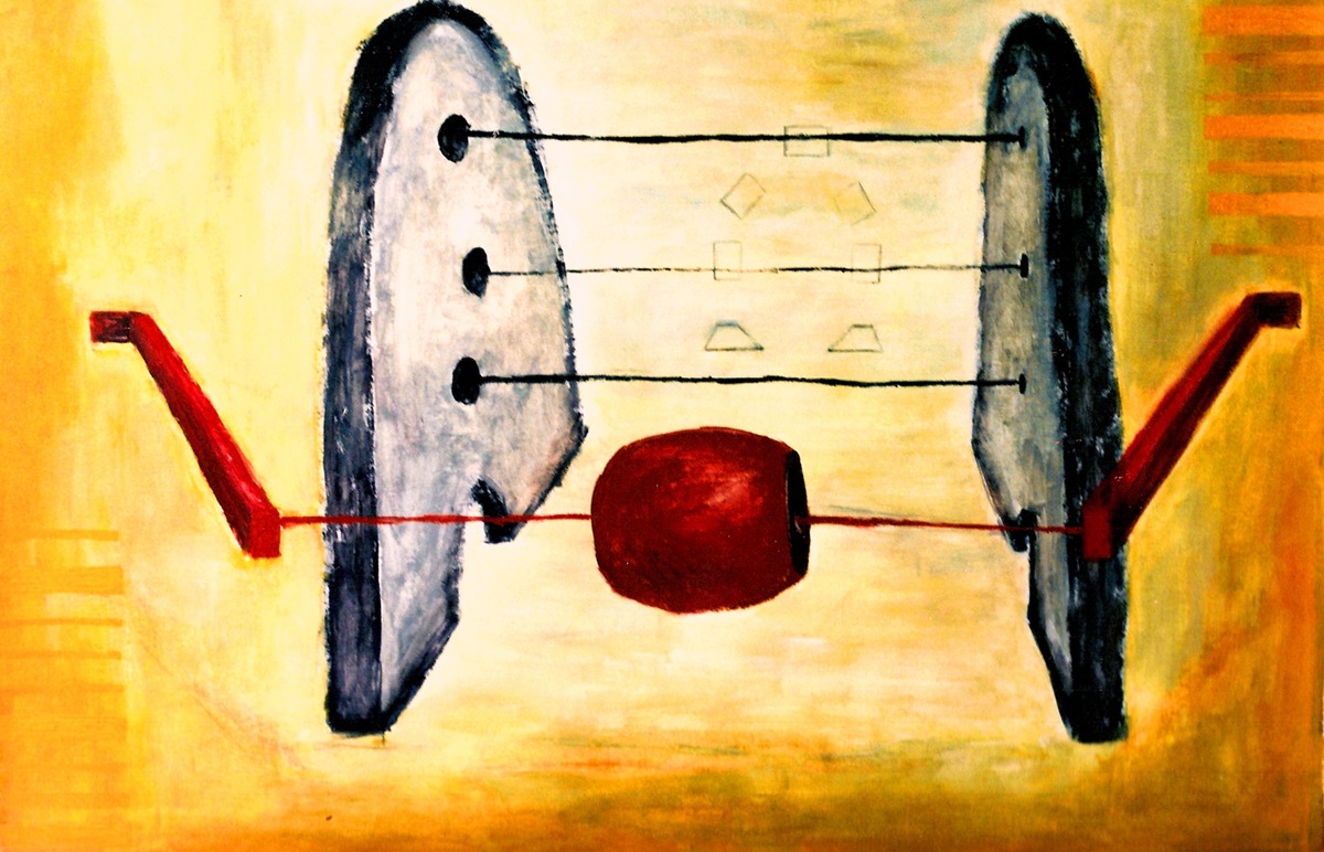 Lamees Khoury, Abacus 1990, Oil on canvas, 200x160 cm. Courtesy of the artist