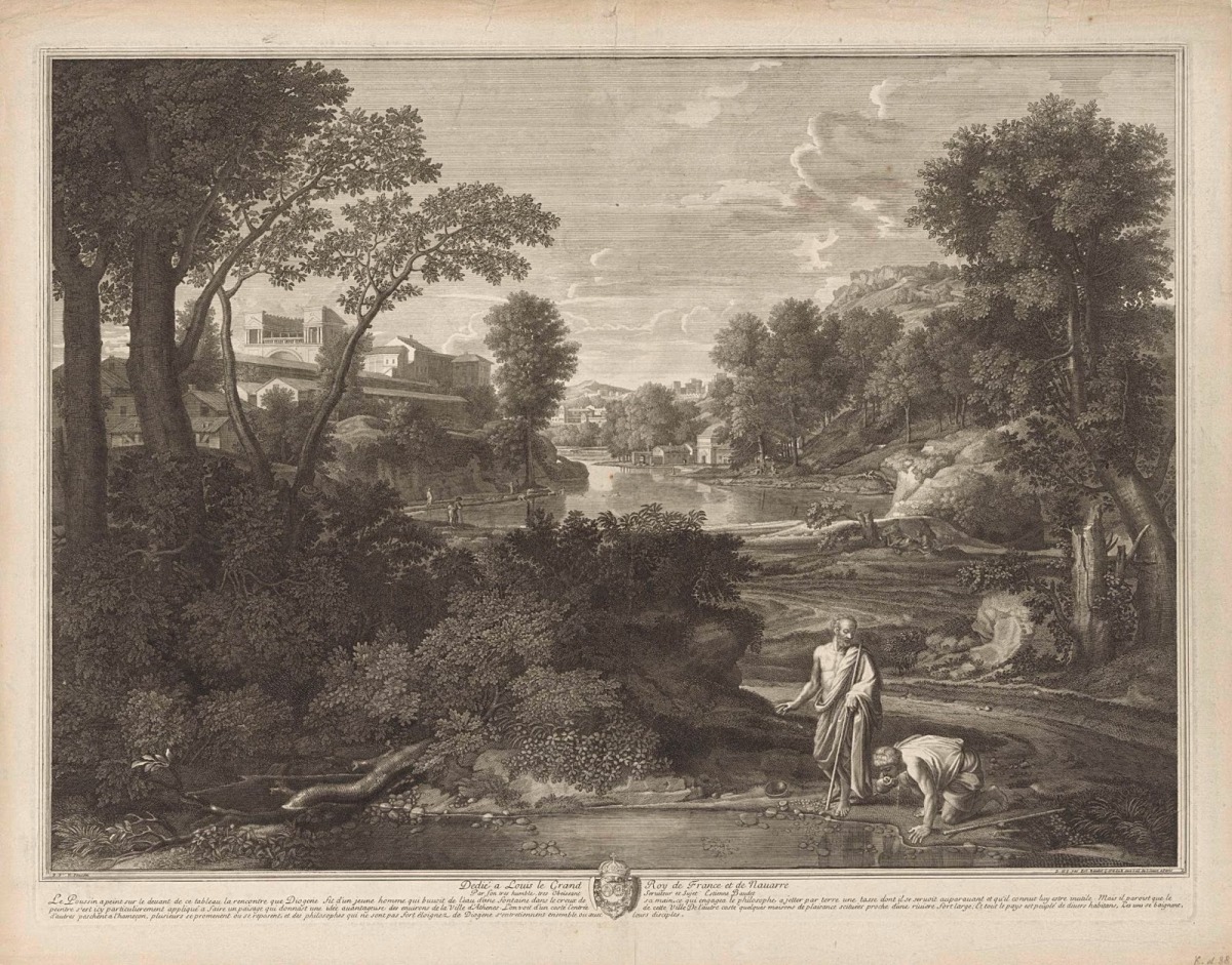 Etienne Baudet after Nicolas Poussin Landscape with Diogenes  1701 etching, engraving Rijskmuseum, Amsterdam