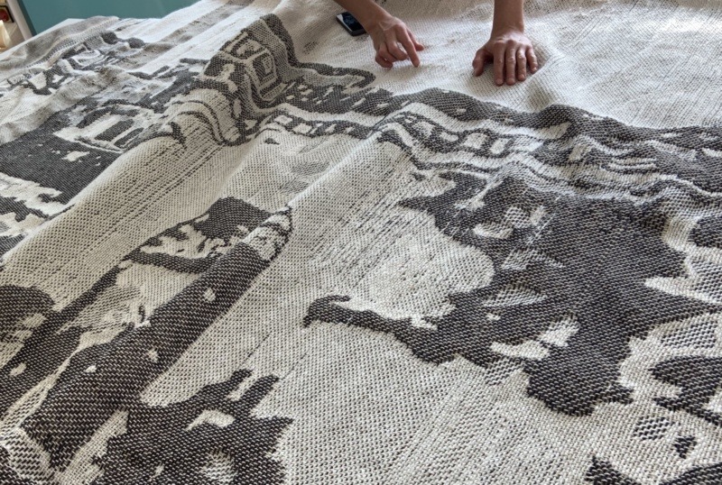 Heba Y Amin Windows on the West hand woven jaquard textile 2019 detail photograph courtesy of the artist