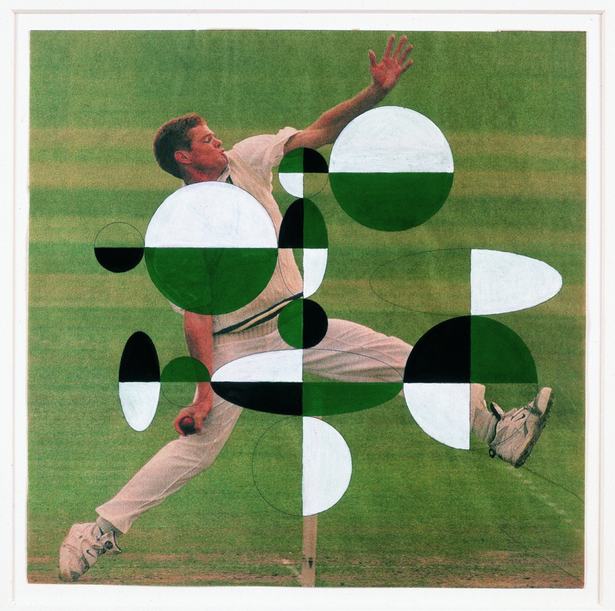 Gabriel Orozco, Atomist: Making Strides, 1996. Gouache and ink on newspaper clipping, 8 1/4 x 8 1/4 in. (20.9 x 20.9 cm). Courtesy of the artist and Marian Goodman Gallery