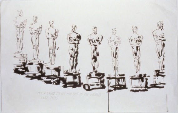 Raymond Pettibo, No Title (It's a crime…), ca. 2000 Pen and ink on paper, 64.5x101 Collection of Sam and Shanit Schwartz courtesy of Regen Projects, Los Angeles