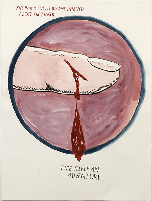 Raymond Pettibon, No Title (The paper cut...),  2004 Gouache and ink on paper, 76.2x56.8 Private collection courtesy of David Zwirner